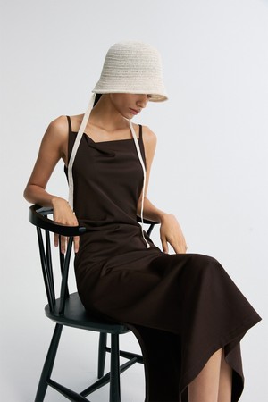 ZIP-HEM DRAPED MIDI DRESS CHOCOLATE
