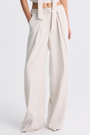STRAIGHT LEG BELTED TROUSER CREAM