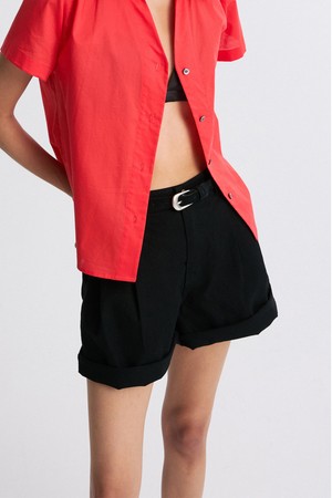 CUFFED DENIM SHORTS BLACK