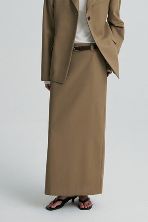 WOOL BLEND TAILORED STRAIGHT SKIRT TAUPE