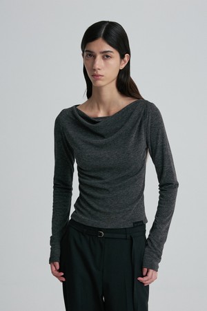 COWL-NECK FITTED LONG-SLEEVE TOP CHARCOAL