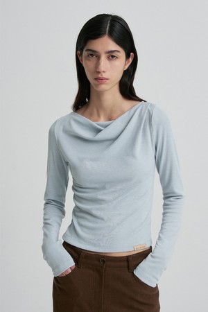 COWL-NECK FITTED LONG-SLEEVE TOP CLOUD