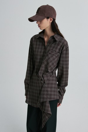 CHECKED WRAP-WAIST SHIRT