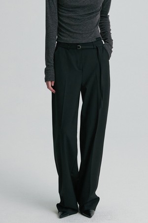 WOOL BLEND BELTED TROUSERS BLACK