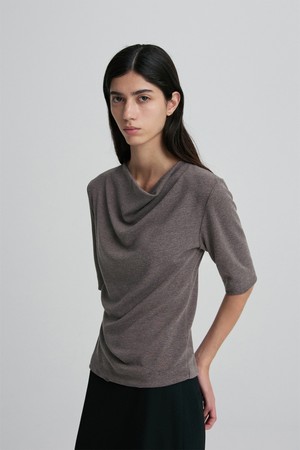 COWL-NECK HALF-SLEEVE TOP MOCHA