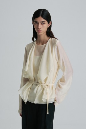 TIE-DETAIL GATHERED-WAIST BLOUSE PEARL