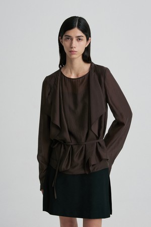 TIE-DETAIL GATHERED-WAIST BLOUSE TRUFFLE