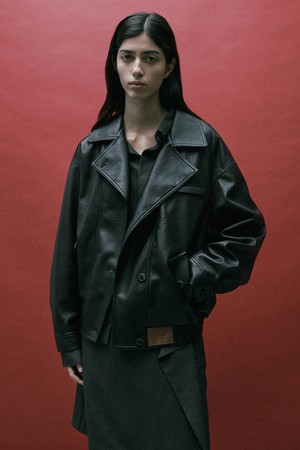 OVERSIZED LEATHER BOMBER JACKET BLACK