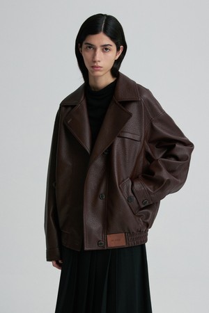 OVERSIZED LEATHER BOMBER JACKET BURGUNDY