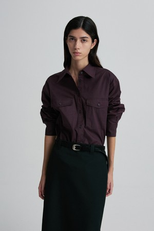 SIDE-SLIT DOUBLE-POCKET SHIRT WINE