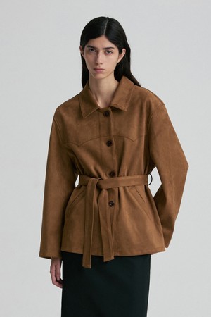 BELTED OVERSIZED SUEDE SHIRT JACKET