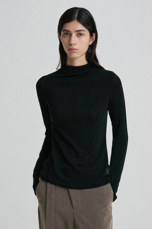 WOOL BLEND MOCK-NECK TOP BLACK