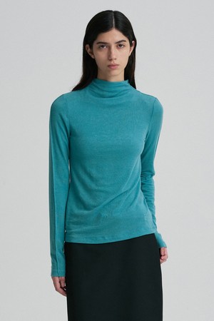 WOOL BLEND MOCK-NECK TOP TEAL BLUE