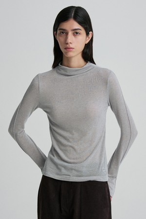 WOOL BLEND MOCK-NECK TOP LIGHT GRAY