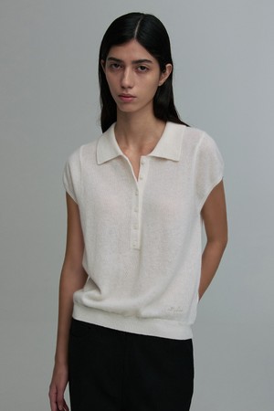 COLLARED CAP-SLEEVE KNIT TOP WHITE