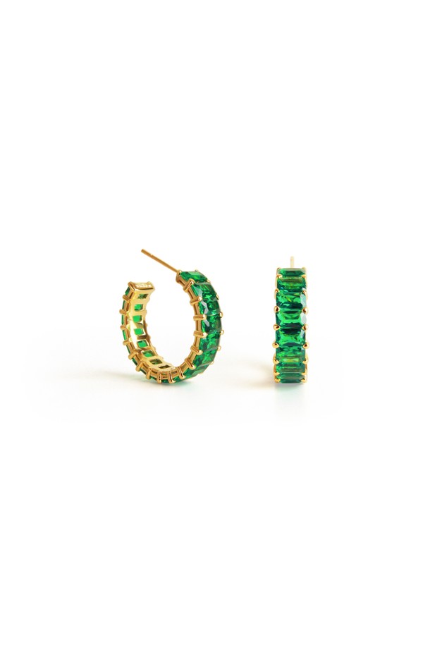 egna - 귀걸이 - Green Emerald Cut Hoops