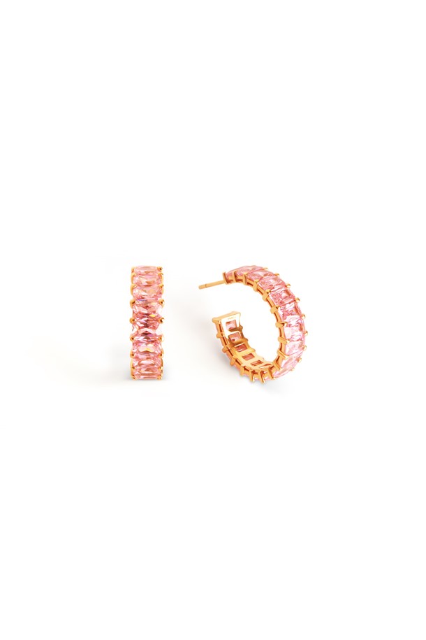 egna - 귀걸이 - Pink Emerald Cut Hoops