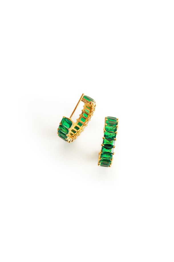 egna - 귀걸이 - Green Emerald Cut Hoops