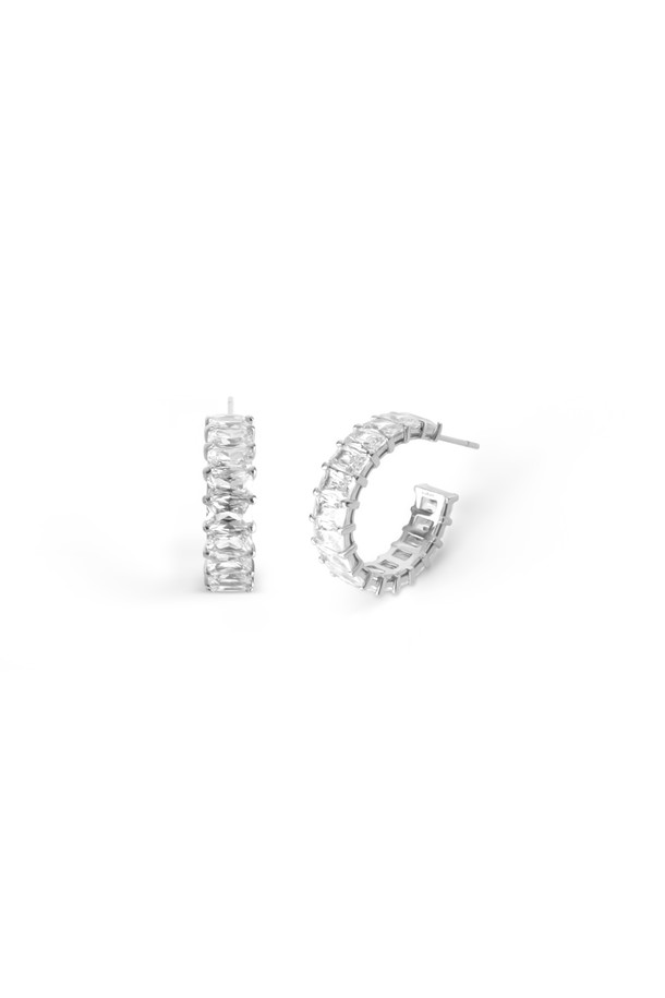 egna - 귀걸이 - White Emerald Cut Hoops