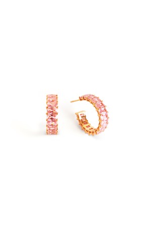 Pink Emerald Cut Hoops