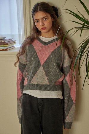 CLASSIC WOOL ARGYLE KNIT_2COLORS_PINK