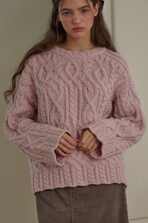 WOOL MULTI CABLE ROUND KNITWEAR_3COLORS_PINK