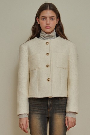 WOOL NO COLLAR GOLD BUTTON JACKET_2COLORS_IVORY