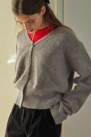 ANGORA BLEND CROP CARDIGAN_3COLORS_GRAY