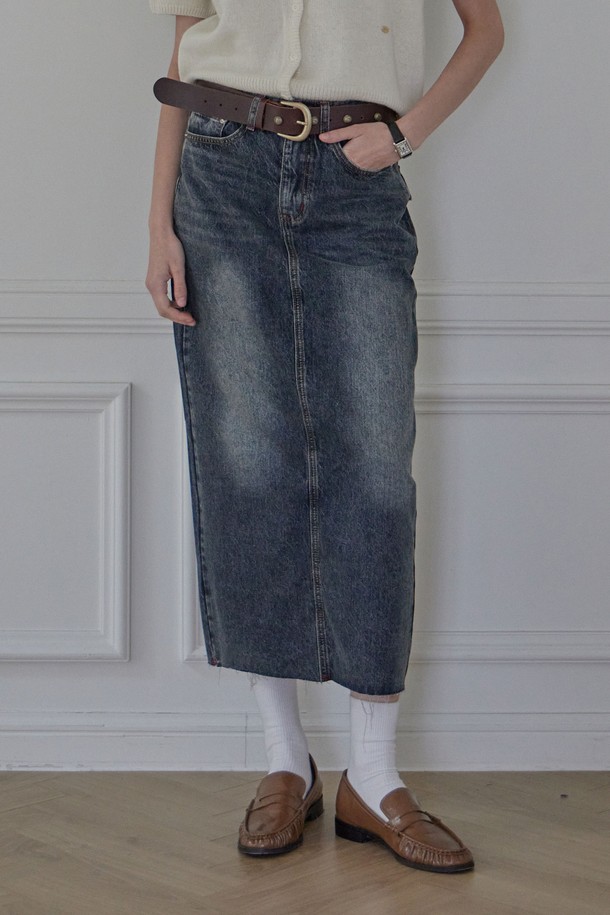 HAINT - 스커트 - WREN CARGO POCKET DENIM LONG SKIRT_3COLORS_GRAY BLUE