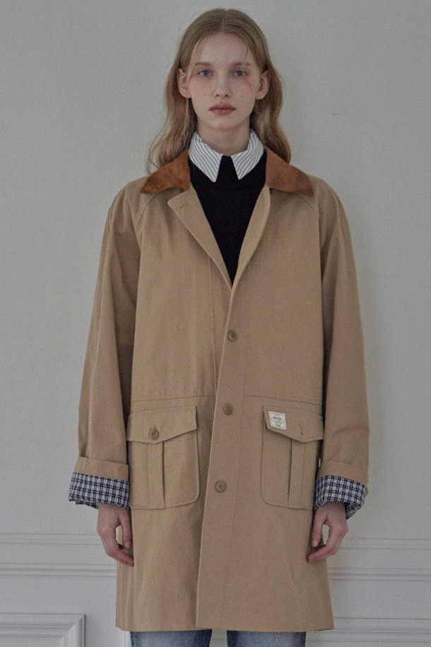 HAINT - 자켓 - EMMA CHECK HALF TRENCH COAT_2COLORS_BEIGE