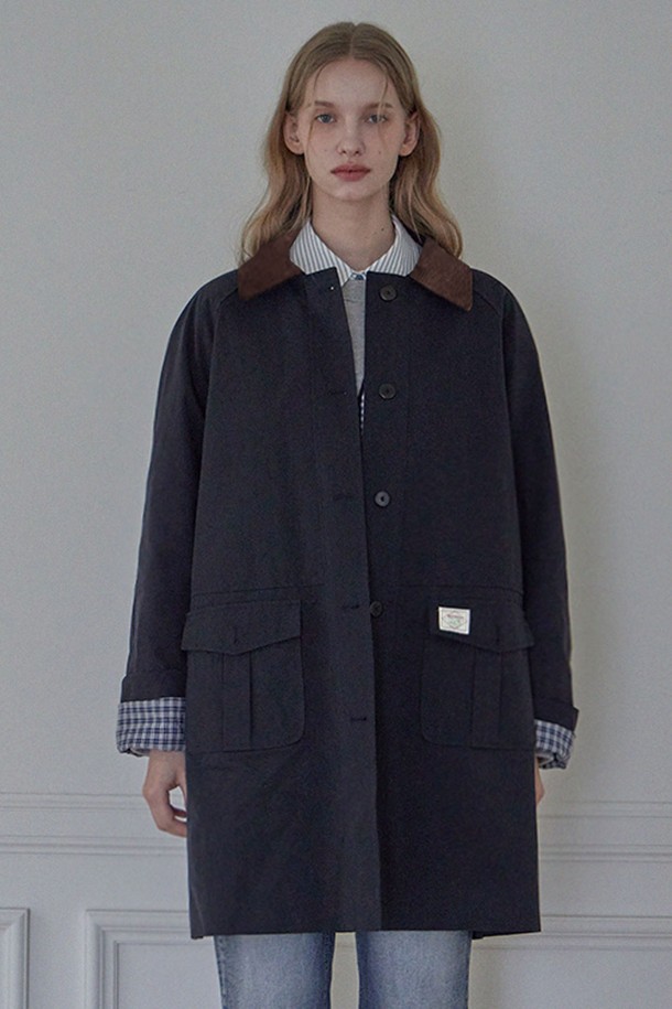 HAINT - 자켓 - EMMA CHECK HALF TRENCH COAT_2COLORS_NAVY