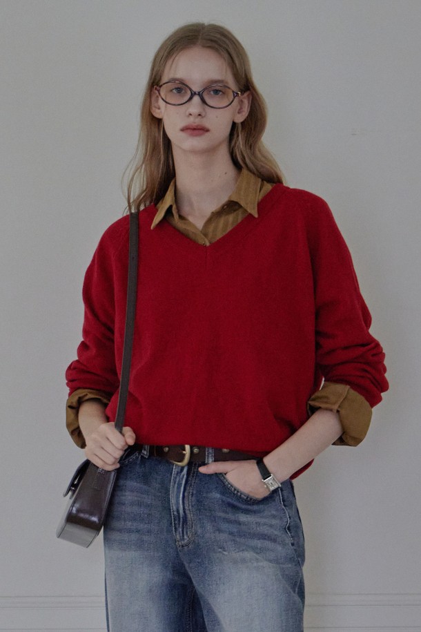 HAINT - 스웨터 - PONDS V-NECK KNIT_3COLORS_RED