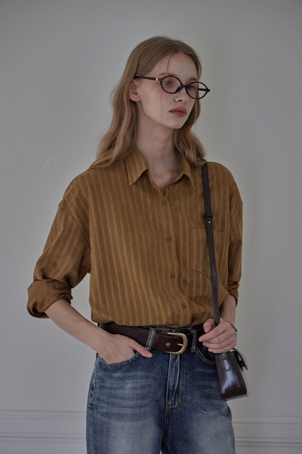 HAINT - 셔츠 - RIONA STRIPE SHIRT_2COLORS_BROWN