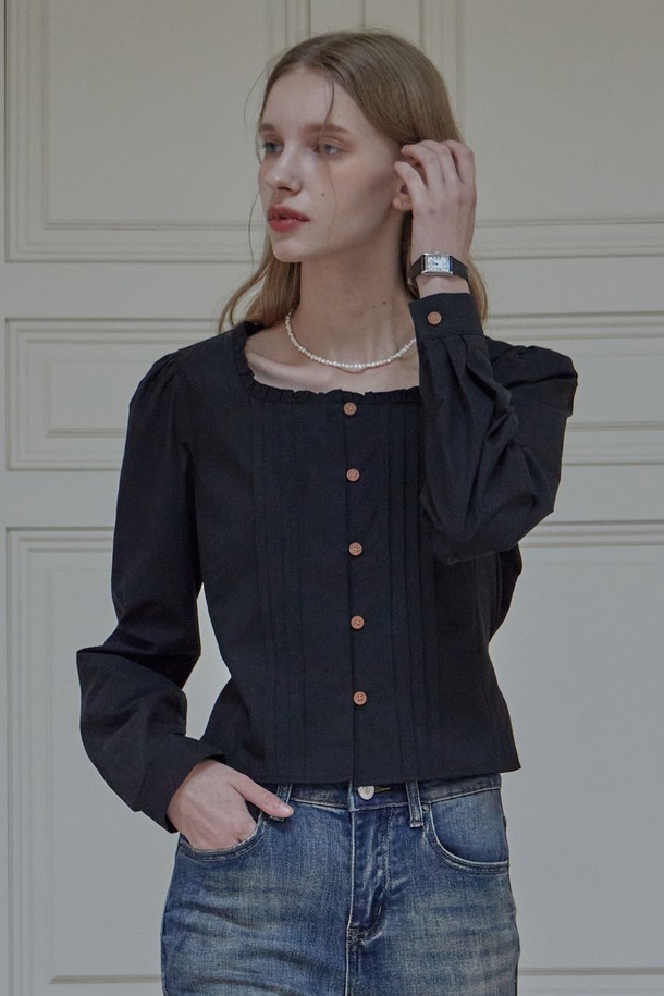 HAINT - 블라우스 - GRACE PIN TUCK BLOUSE_2COLORS_BLACK