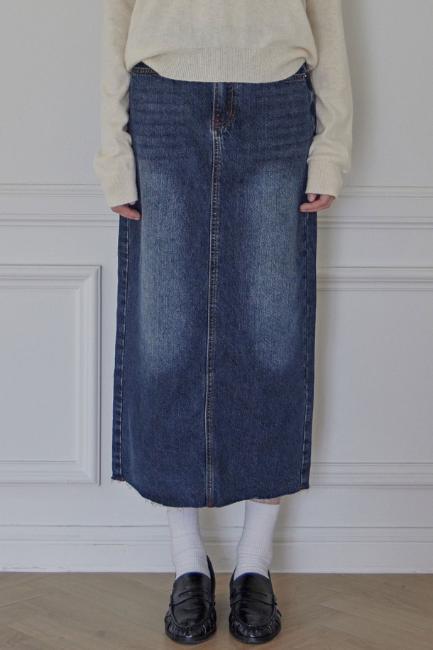 HAINT - 데님 - WREN CARGO POCKET DENIM LONG SKIRT_3COLORS_DEEP BLUE