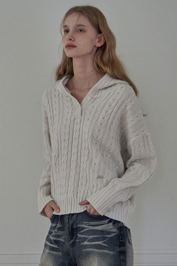 HAINT - 스웨터 - AOI CABLE HOOD KNIT_2COLORS_CREAM