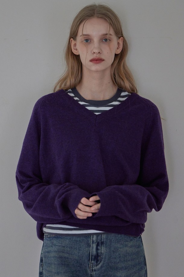 HAINT - 스웨터 - PONDS V-NECK KNIT_3COLORS_PURPLE