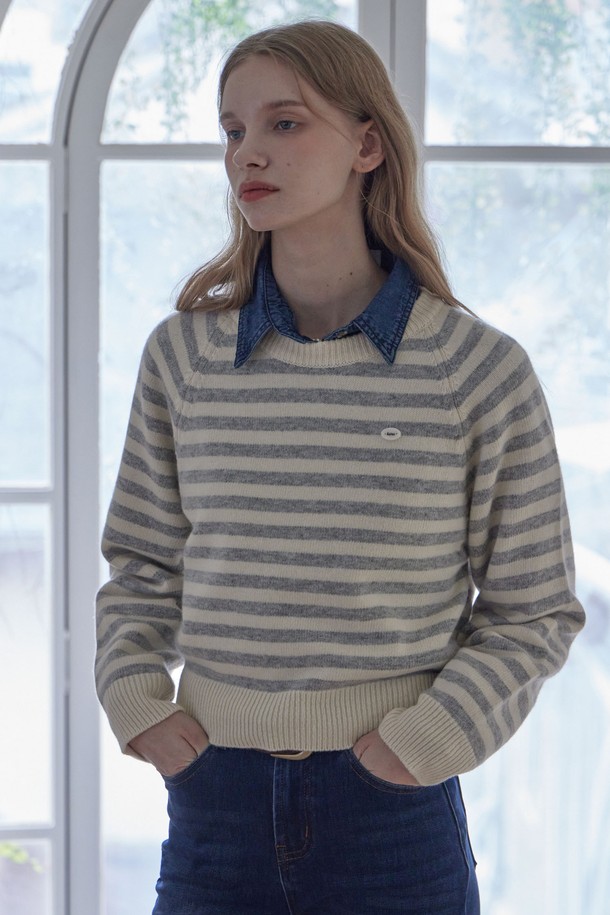 HAINT - 스웨터 - TINA STRIPE KNIT TOP_2COLORS_GRAY