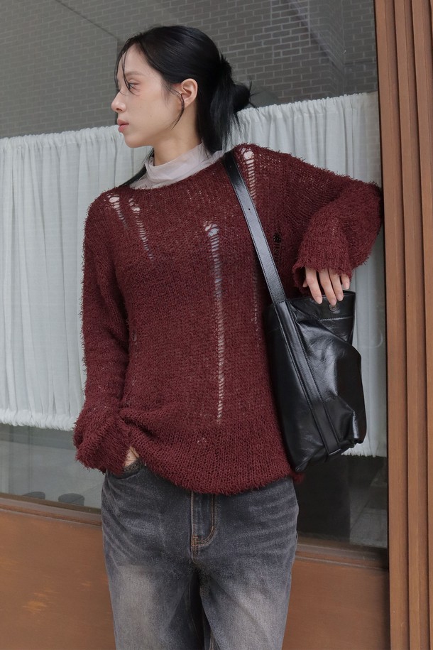 HAINT - 스웨터 - RORA LOOSE KNIT TOP_3COLORS_WINE