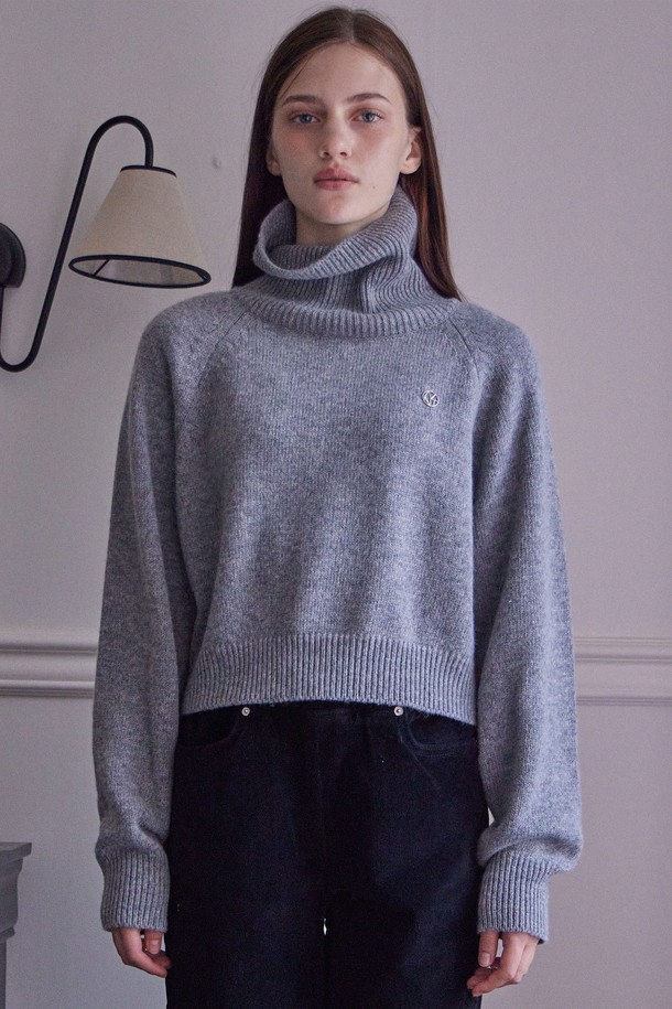 HAINT - 스웨터 - HIGH NECK CROP KNIT_3COLORS_GRAY