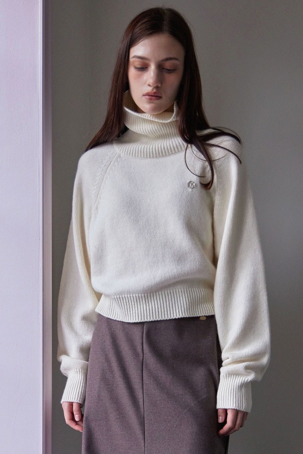 HAINT - 스웨터 - HIGH NECK CROP KNIT_3COLORS_IVORY