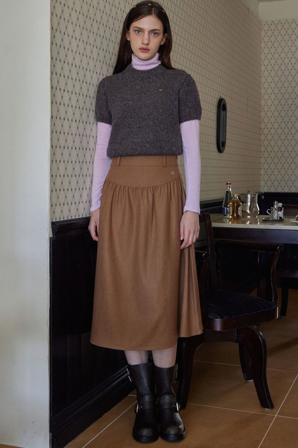 HAINT - 미디스커트 - FLAIR SHIRRING MIDI SKIRT_2COLORS_CAMEL