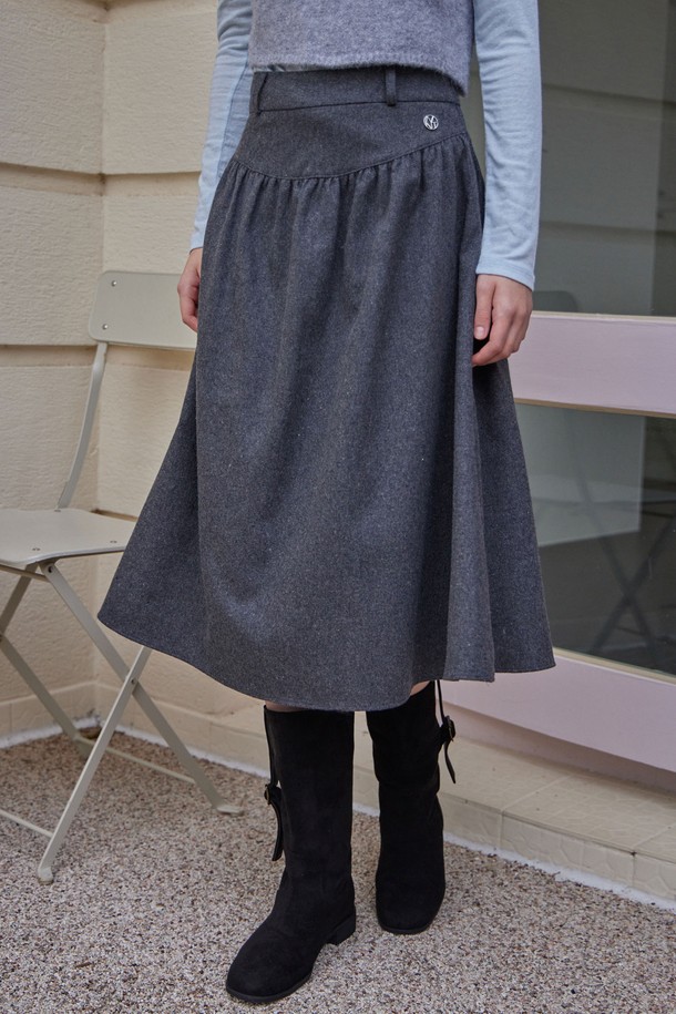 HAINT - 미디스커트 - FLAIR SHIRRING MIDI SKIRT_2COLORS_CHARCOAL