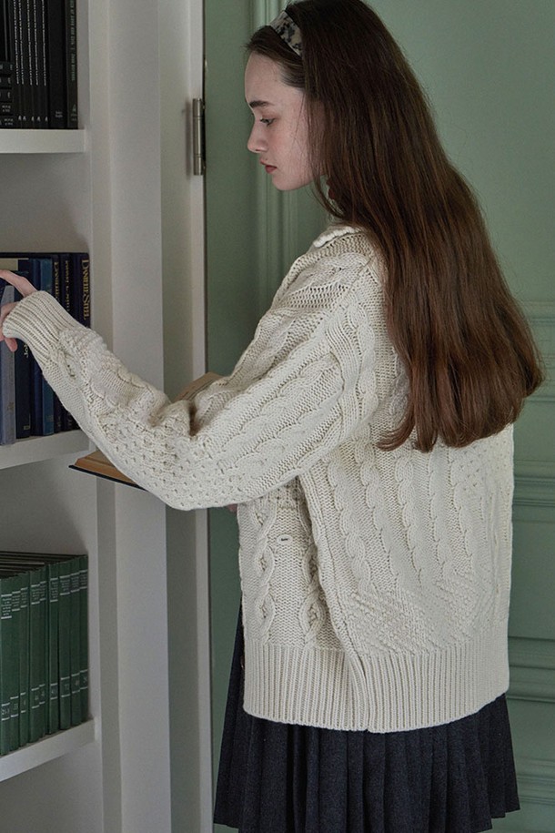 HAINT - 가디건 - KEIRA WOOL COLLAR KNIT CARDIGAN_2COLORS_IVORY