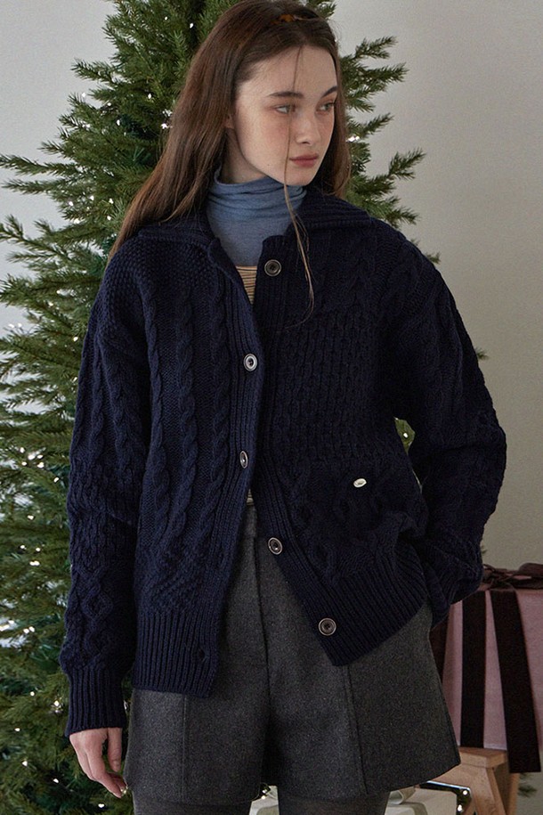 HAINT - 가디건 - KEIRA WOOL COLLAR KNIT CARDIGAN_2COLORS_NAVY