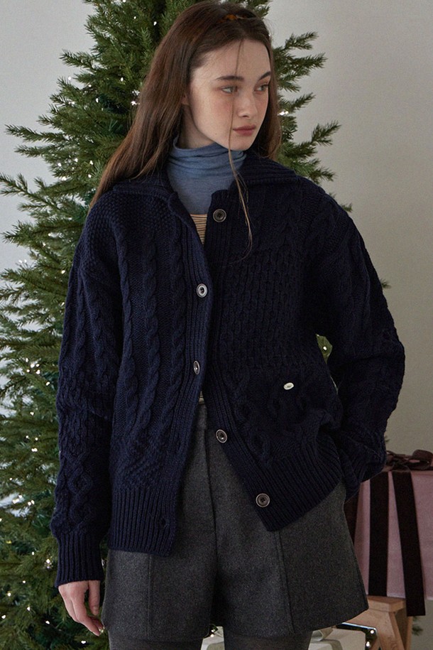 HAINT - 가디건 - KEIRA WOOL COLLAR KNIT CARDIGAN_2COLORS_NAVY