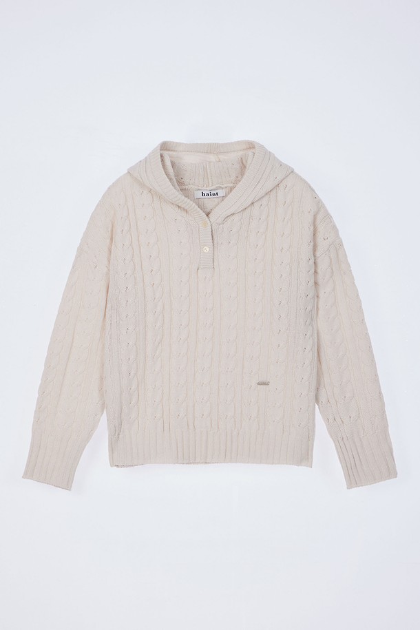 HAINT - 스웨터 - AOI CABLE HOOD KNIT_2COLORS_CREAM