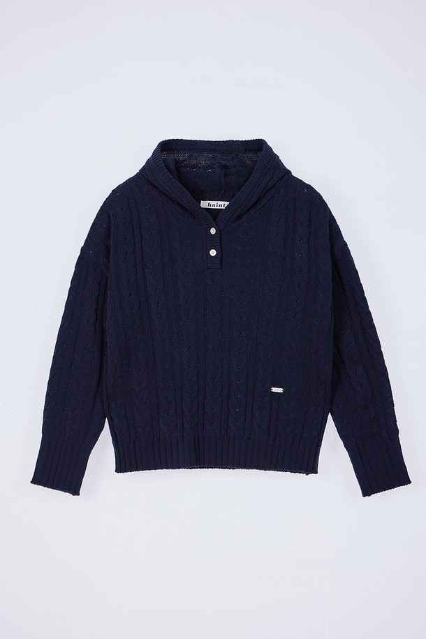 HAINT - 스웨터 - AOI CABLE HOOD KNIT_2COLORS_NAVY