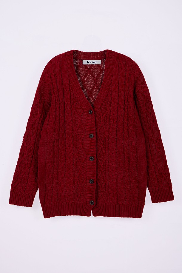 HAINT - 가디건 - KITTEN CABLE CARDIGAN_3COLORS_RED