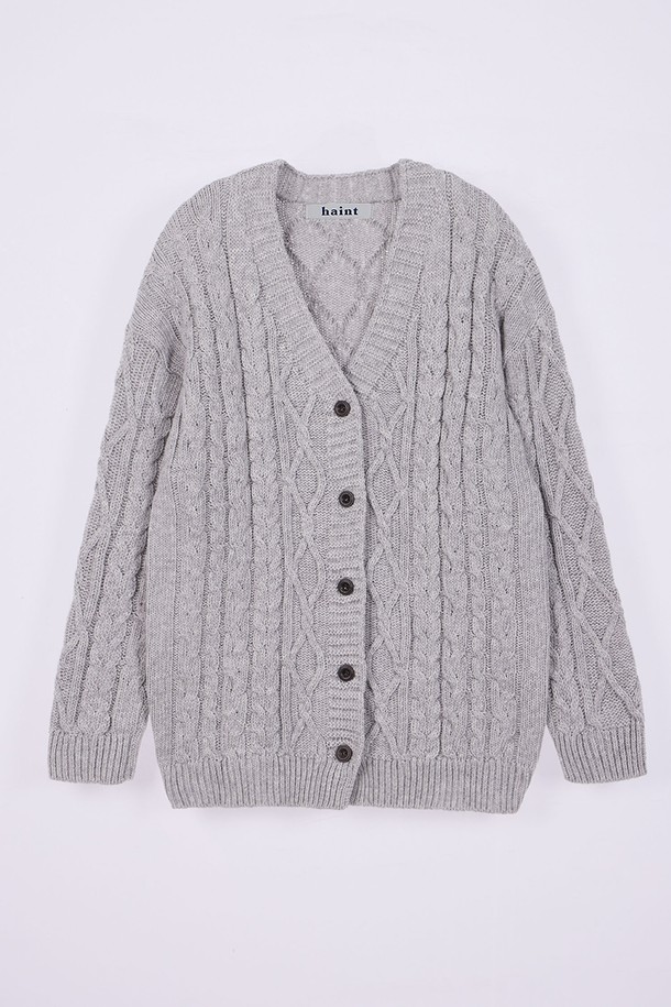 HAINT - 가디건 - KITTEN CABLE CARDIGAN_3COLORS_MELANGE GRAY